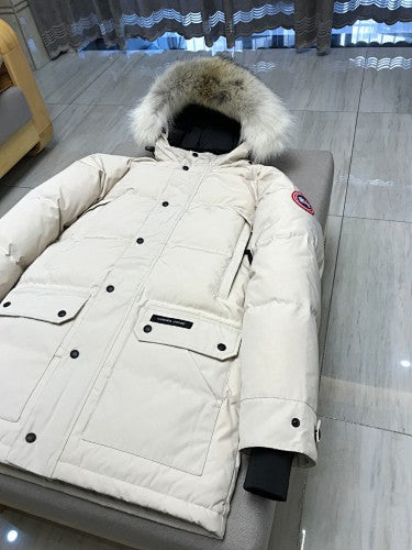 Canada Goose Hooded Quilted Parka with Flap Pockets - Cream