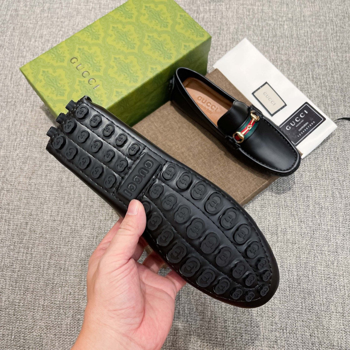 Gucci Black Web Stripe Loafers